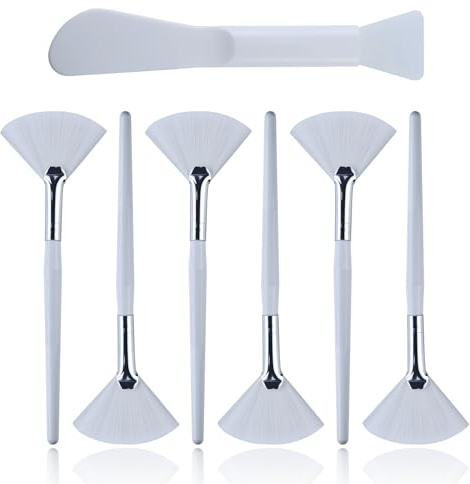 6 Pezzi Spazzole Maschera Facciale con 1 Rasciatrice doppia testa,Spazzole Maschera Morbido Ventaglio Facciale Pennelli con manico plastica,Pennello Applicatore Viso
