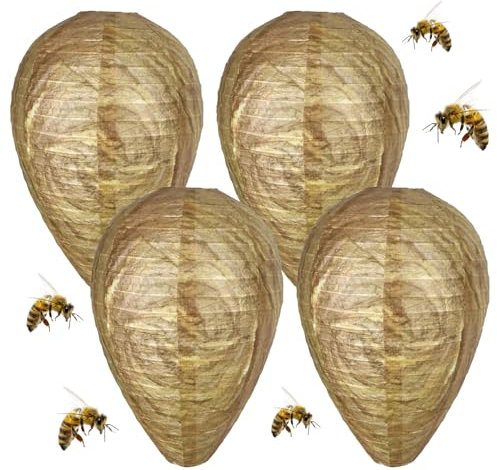 Wespennest Attrappe Wetterfest,Wespenabwehr,Wespen Dauerhaft Vertreiben,Präventiv Gegen Wasp,Wespenfalle Künstliches Nest,Vertreiben Fernhalten Bienen,Anti Hornissen für Balkon Outdoor (4 Stück)