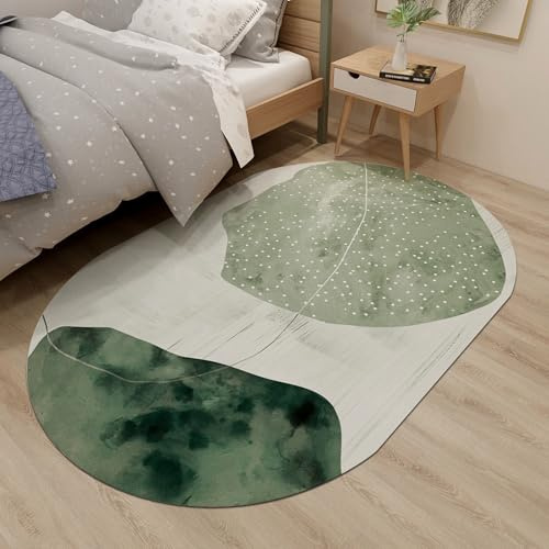 XESZIEO Waschbare ovale Teppiche Abstraktes Grün Fußmatte für den Innenbereich,für Wohnzimmer,Eingang,Schlafzimmer,Küche,Badezimmer,Teppich,80 x 160 cm
