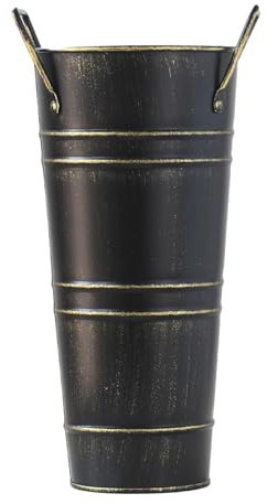 Suixtil Paragüero de Metal con asa, Cubo for Paraguas Vintage, jarrón Decorativo, Cubo for Flores, Organizador for el hogar, Sala de Estar Altura 25,5 cm Barril Paraguas pequeño(Negro)
