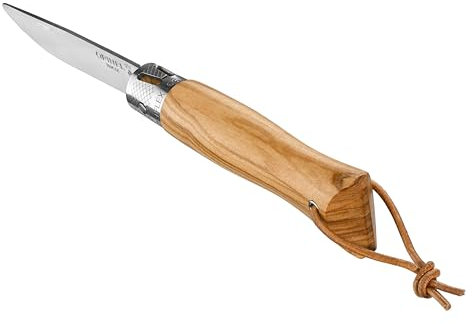 OPINEL - neo6 Opiflex Olivier - Coltello Tascabile Tradizionale - Lama 7 cm in Acciaio Inox, Manico in Legno d'Ulivo Verniciato a Grana Mediterranea, OPIFLEX Senza Blocco, Laccetto in Pelle