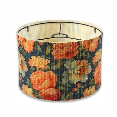 Morbuy Bambus Lampenschirm für Tischlampe, Blumen Drucken E27 Tischlampenschirm Stehlampenschirme Pendelleuchtenschirm für Stehlampe Deckenleuchte Wandleuchte Deko (Orange)
