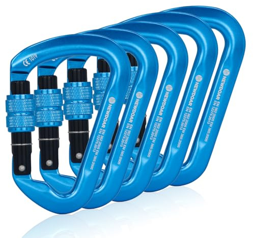 NewDoar 30KN CE-zertifizierter Kletter Karabiner Professioneller Hochbelastbarer D-Schraub Karabiner mit Verriegelungsclip für Felsklettern, Abseilen, Rettung, Bergsteigen und Abseilen