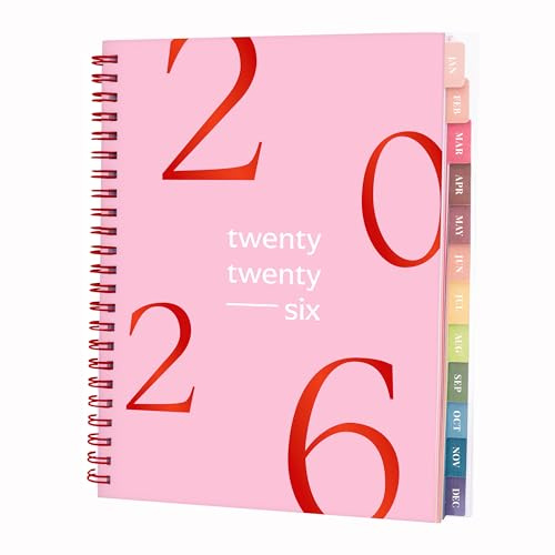 Rileys Terminplaner 2026, Studienplaner, Wochenplaner, eleganter Terminkalender 2026, Planer mit Registertabs, Notizseiten, Schulplaner, Buchkalender (Schwebend, Rosa, 20 x 15 cm, Deutsch)