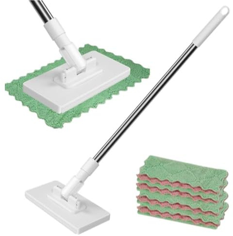 Bodenwischer Set, Wischer Boden mit 5 Ersatz-Wischbezüge, One-Touch Abwurf, 100 cm Wischmopp für Staub, Haare, Schmutz