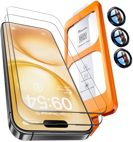 TOCOL für iPhone 15 Pro für Panzerglas mit Blau Kameraschutz, 2 Sets | Einfache Montage, Ultra HD Individualschutz, Blasenschutz Anti-Fingerabdruck, 9H Stoßfest Kratzfest, Kompatibel mit Hülle