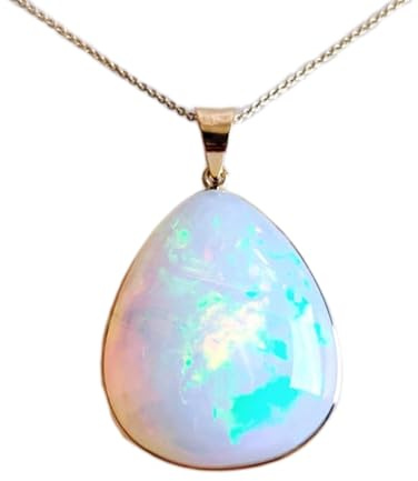 natürlicher weißer Opal, 30 x 25 mm, birnenförmiger facettierter weißer Anhänger, ovale Halskette aus 925er Sterlingsilber mit 18 Zoll langer Kabelkette, heilende Energie, spiritueller Schmuck,