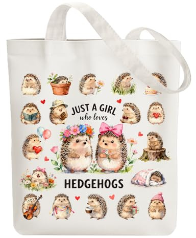 ANATTASOUL Baumwolltasche Personalisiert mit Igel Und Blumen, Leinwand Geschenk Tragetasche für Damen Freundin Mama Schwestern Ehefrau Geburtstag, Muttertag Tasche con Cierre de Cremallera