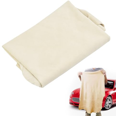 HEIZHU 60x40cm Super Absorbent Natural Chamois Leather Cloth for Windows, Shammy Leather Cloth for Cars & Glass, Natural Car Shammy for Cars/Car Windows/Glass/Tile