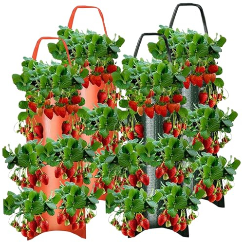 Hperu Jardinière de Fraises Suspendue, 4 pièces, jardinière de Fraises Suspendue à 8 Trous 23, 6 x 9, 8 Pouces, Sacs Culture Respirants, Mur extérieur pour Herbes Jardin, Fleurs, Menthe, tomates