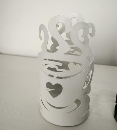 LA CASA DI EVA Portabicchieri Impilabili in Metallo con Decori, Disponibile in Tre Colori (Bianco, Moka, Tortora), per Bicchieri Acqua e Caffè (BIANCO)
