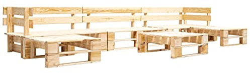 Owoxanthellate 6-TLG. Holz Gartenmöbel Set Paletten Lounge Sofa rustikal wetterfest 330 x 126 x 55 cm Robustes Kiefernholz für Terrasse Balkon und Garten