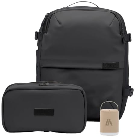 Airback Zaino Sottovuoto Viaggio FLEX con Pompa - 16-23L, Trasportare o Rotolare, Pompa a Vuoto, Zaino Bagaglio a Mano con Sottovuoto per Cabina, Leggero & Espandibile, Resistente All'acqua,Nero