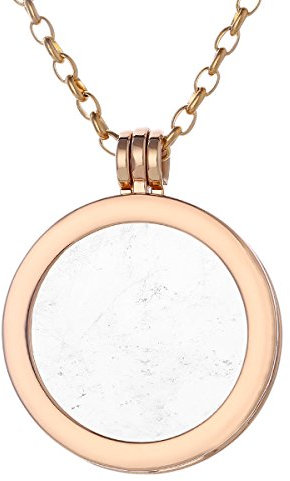 Morella Damen Halskette Gold 70 cm Edelstahl und Anhänger mit Edelstein Bergkristall Coin 33 mm Chakren Scheibe in Schmuckbeutel