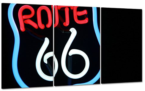 Bild auf Leinwand Canvas – Gerahmt – fertig zum Aufhängen – Route 66 – USA America Schild Vintage Neon 100x50cm