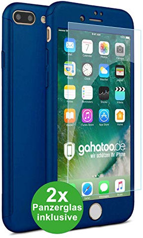 CASYLT [kompatibel für iPhone 7 Plus Hülle 360 Grad Fullbody Case [inkl. 2X Panzerglas] Premium Komplettschutz Handyhülle Blau