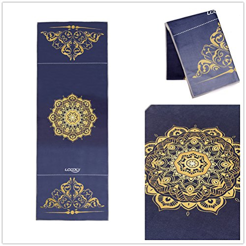 Ucooly Yoga Handtuch, Mattenhandtuch mit Smart Ecktaschen und elastischer Schlaufe, Rutschfestes Hot Yoga Handtuch für Bikram, Pilate,Fitness 61x182,9cm von, Mandala-Grey