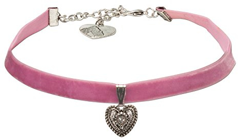 Alpenflüstern Trachten-Samt-Kropfband Trachtenherz - nostalgische Trachtenkette enganliegend, Kropfkette elastisch, eleganter Damen-Trachtenschmuck, Samtkropfband schmal rosa-rosé DHK209