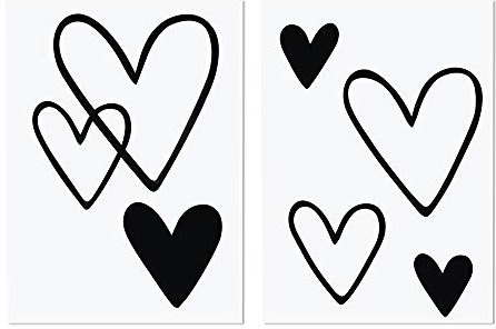 Rayher 53979576 Bügel-Transferfolie Motiv Herz, schwarz, 2 Bögen mit 6 Herzen 3,7-11 x 4-12 cm, T-Shirtfolie zum Aufbügeln, Bügelfolie, Textil-Bügelfolie Motiv Herz