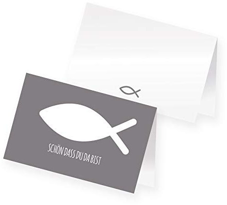 itenga 24 x Tischkarten Platzkarten Namensschild Fisch Kommunion Taufe Konfirmation (grau)