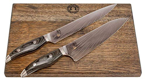 Kai Shun Nagare Set | 2 Couteaux en Acier damassé | NDC-0702 (Santoku) + NDC-0704 (Couteau à Jambon/Couteau à Viande) | + Planche à découper XL fabriquée | VK : 819 €