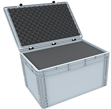 Feldherr ED 64/32 HG Eurobehälter/Euro Box mit Scharnierdeckel 600 x 400 x 335 mm inklusive Rasterschaumstoff