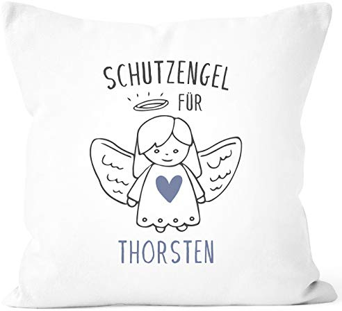 SpecialMe® Kissen-Bezug Schutzengel mit Namen Glücksbringer persönliche Geschenke Glückskissen Aufmunterung weiß Unisize