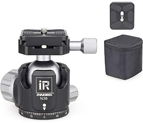 INNOREL N36 Treppiede a sfera a basso profilo con testa a sfera panoramica in metallo CNC con due piastre a sgancio rapido Arca Swiss per treppiede, monopiede, DSLR, videocamera, carico massimo 20kg