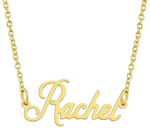 KISPER 18K Gold vergoldet Edelstahl personalisierte Name Anhänger Halskette, Rachel