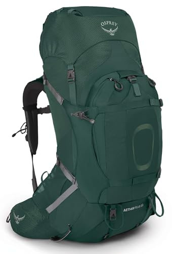 Osprey Aether Plus 60 Men's Backpacking Backpack, AXO Green, Large/X-Large