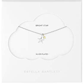 Estella Bartlett Two Tone Double Star Necklace – Silver Plated Layered Star Pendant Necklace for Women, Dainty Everyday Jewellery Gift