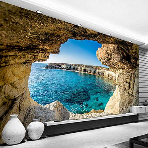 HGFHGD Photo 3d papier peint moderne grotte vue sur la mer peinture murale naturelle salon chambre décoration intérieure papier peint espace extension stickers muraux