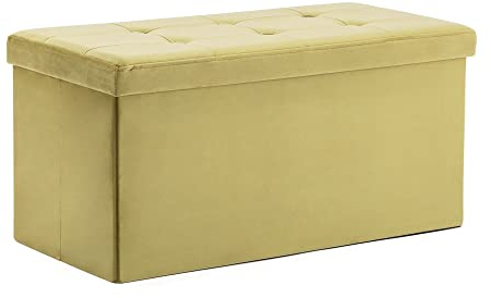 HNNHOME Sitzsack aus Samt, Spielzeugkiste mit Deckel, zusammenklappbare Fußstütze für Wohnzimmer, Schlafzimmer, Gelb (82 x 40 x 40 cm)