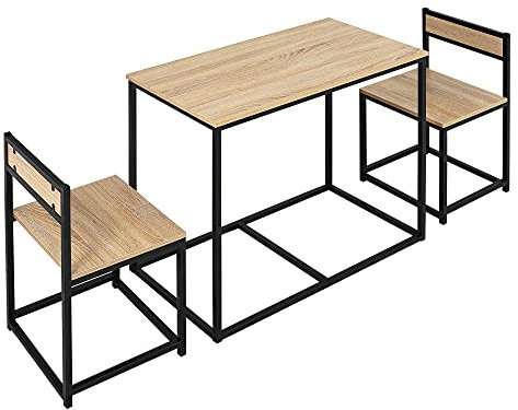 HOMCOM Ensemble Table et chaises de Salle à Manger Set de 1 Table + 2 chaises encastrables pour Cuisine - métal Noir Aspect chêne Clair