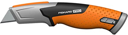 Fiskars Taglierino Universale di Sicurezza Pro con Lama Retrattile, Lunghezza 17,7 cm, Acciaio Inox/Plastica, Nero/Arancione, CarbonMax, 1062938