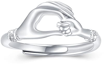 Mama Ring 925 Sterling Silber Mutter Kind Hände Ring Zirkonia Verstellbar Mutter halten Kinderhand Muttertag Schmuck Geschenke für Mama Frauen