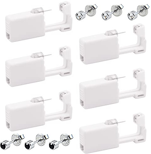 VEGCOO 6 Pièces Outils de Piercing Oreille avec Clous d'Oreille, Pistolet de Perçage d'Oreille Jetable Outil de Piercing Tragus Indolore, Kit Percing au Oreille de Sécurité pour Hommes et Femmes