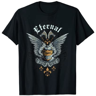 Mittelalterlicher Blazon mit Rüstungsäxten, Flügeln, Lilien T-Shirt