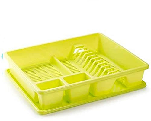 AC - Escurridor de Platos con Bandeja, Drena al Fregadero, Fabricado en Plástico, Bandeja para el Agua, Ideal para la organización y Limpieza - 9 x 48 x 38 cm - Color Amarillo
