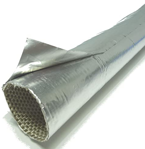 1m Alu-Titan Hitzeschutzschlauch mit Klebeverschluss ID 5mm *** VIELE GRÖSSEN *** Thermoschutz Schlauch Brandschutz selbstklebend Aluminium Fiberglas