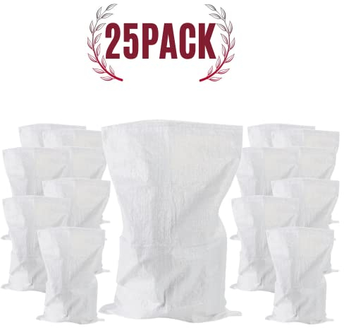 B&A FRANCE - 25 Sacs à Gravats 75 Litres, 57 x 97 cm, 55 kg | Déchets de chantiers et végétaux | Résistant et réutilisable | En polypropylène tissé blanc | Gravier, sable, feuilles, cailloux