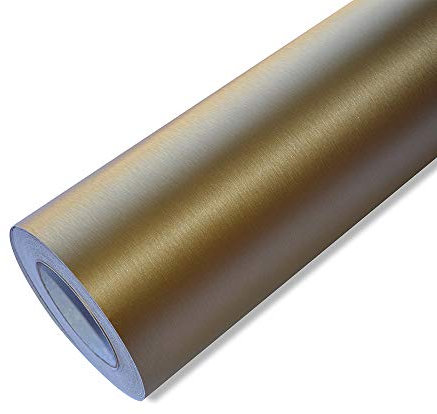 8,19€/m² Alu gebürstet Auto Folie mit Struktur Blasenfrei Luftkanäle -/ Brushed Design (Gold, 2m x 152cm)