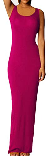 Vestido largo ajustado sin mangas para mujer, vestido largo con cuello en O, para mujer, vestidos largos delgados sólidos, Morado (, XXL