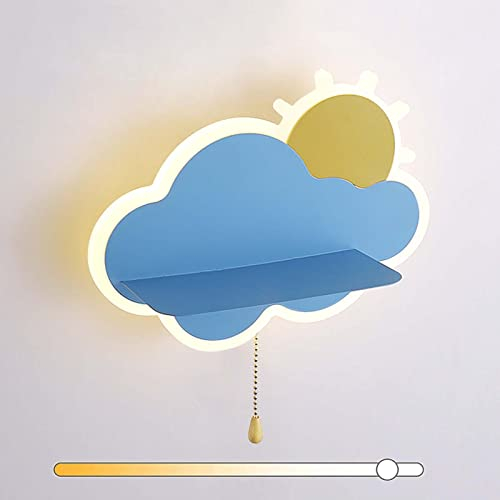 15W LED Wandleuchte Innen mit Schalter, Nachttisch Wandlampe Sonne & Wolken Design, 3 Farbtemperatur Einstellbar Wandbeleuchtung für Schlafzimmer Kinderzimmer Kindergärten Jungen und Mädchen, Blau