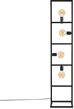 Paco Home Tischlampe Stehlampe Vintage E27 Wohnzimmerlampe Industriell Design Modern LED Lampe Retro Schlafzimmer Holz, Lampenart:Stehleuchte 2, Farbe:Schwarz