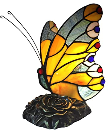 FUMAT Tiffany Tischlampe Schmetterling, Vintage Buntglas Lampe Nachttischlampe Schreibtischlampe für Schlafzimmer Wohnzimmer