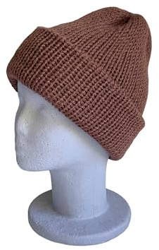 Beanie Tirol Handgestrickte Mütze Haube mit Umschlag aus Wolle und Alpaka Skimütze doppelt gestrickt Damen Herren Unisex (Braun)