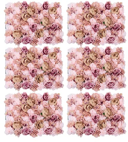 RainWeel Lot de 6 panneaux muraux floraux - Fleurs artificielles - Romantique - 40 x 60 cm - Pour bricolage, fête, mariage, décoration de chambre - Rose