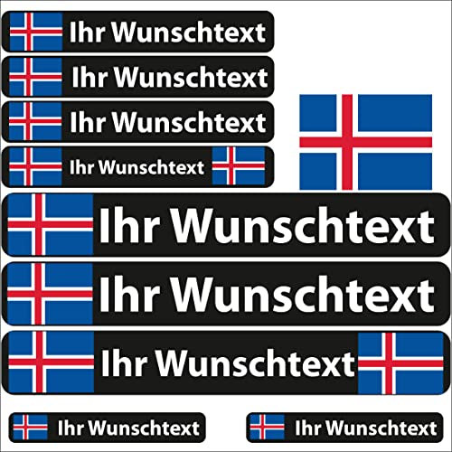 INDIGOS UG - Auto Aufkleber Island - 13 Flaggen - Fahne glatt Sticker selbst gestalten mit Namen & Wunschtext personalisiert - Fahrrad - Autoaufkleber - Motorrad - Rennfahrer