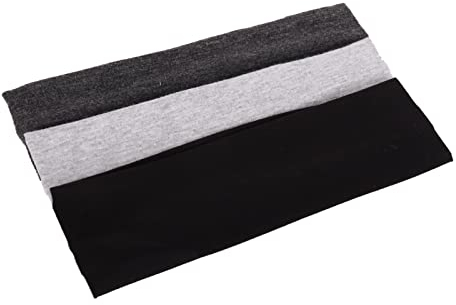 MapofBeauty 3 Pack Yoga Headbands Stretchy Cotton Kopf Bande Hairwarp Sport Laufen Exercise Gym (Schwarz+Dunkel Grau+Grau)